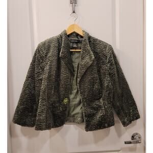 Cachet Green Textured Faux Fur Cropped 3/4 Sleeve Blazer